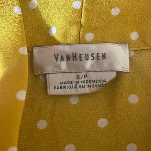 Van Heusen Women's Size S/P Yellow Polka Dot Blouse Attached Scarf Tie Corpcore - Picture 3 of 6